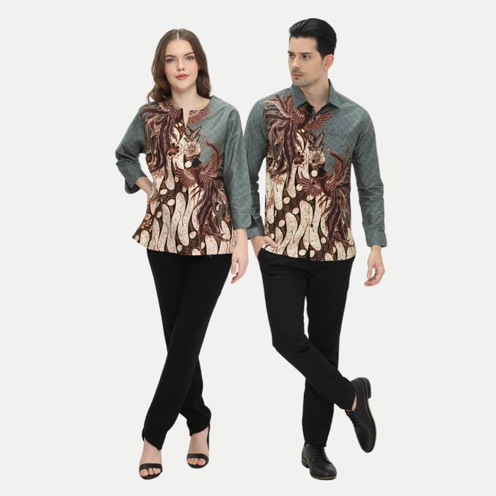 Batik Couple Atasan Batik Pria dan Wanita Hijau Sage OLR224