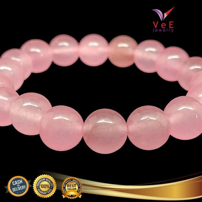 MURAH Gelang Batu Giok Cina Asli 10mm Pink - VeE Batu Alam Kesehatan