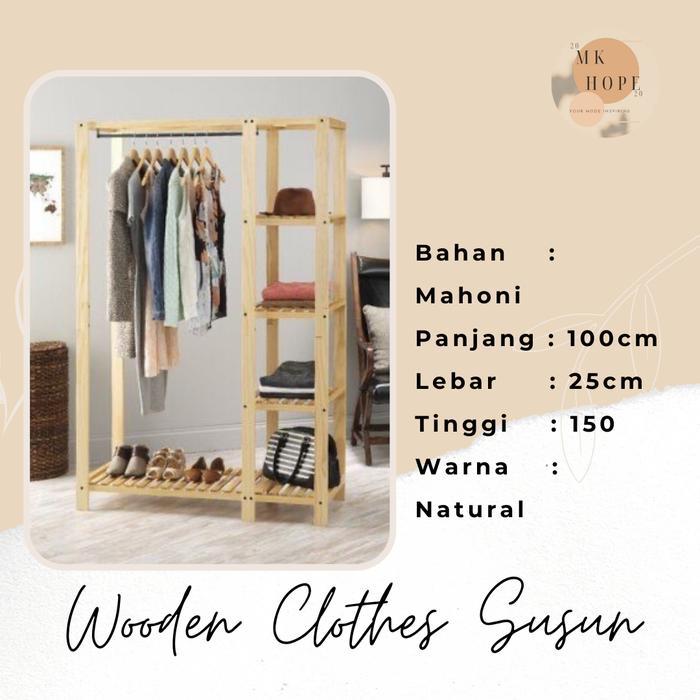 Wooden Clothes Susun Gantungan Baju Stand Hanger Gantungan Baju Almari