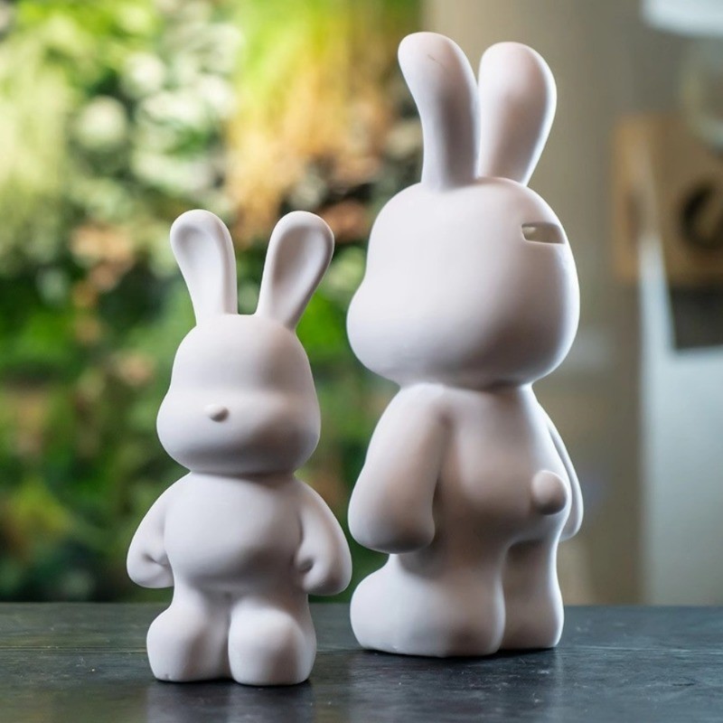 DISKON DIY Paint Fluid Rabbit Figure Handmade Pigment Doll Toy White Vinyl Bear Figurine Sculpture H