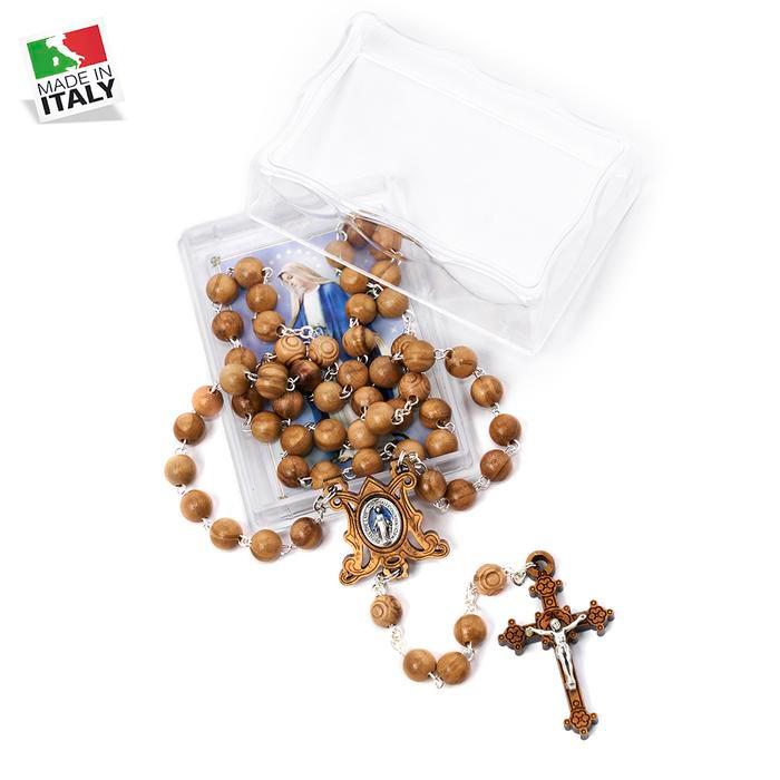 Rosario Kayu Olive Medali Wasiat Dan Ave Maria Made In Italy Aksesoris Rosario Kalung Salib Katolik