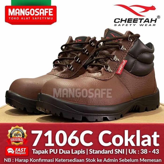 Cheetah 7106C Sepatu Safety Proyek PU Bertali Semi Boot 7106 Coklat