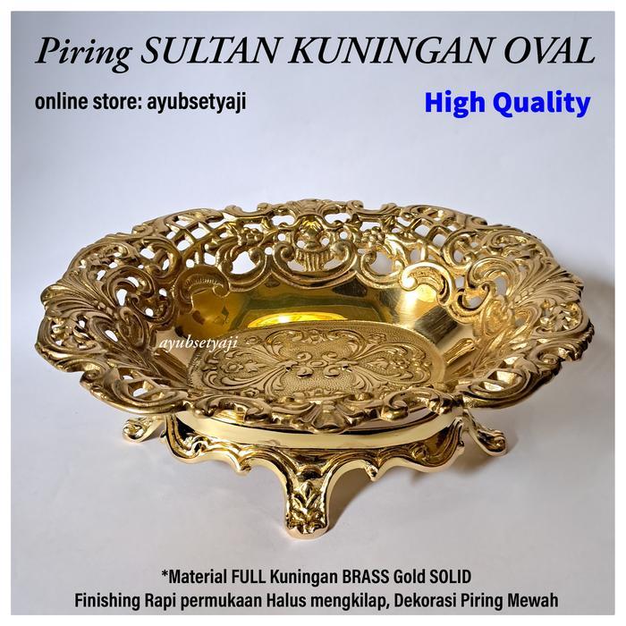 Piring Kuningan Oval Ukir Dekorasi piring Sultan Hias antik Cawan batik mangkuk perlengkapan ritual