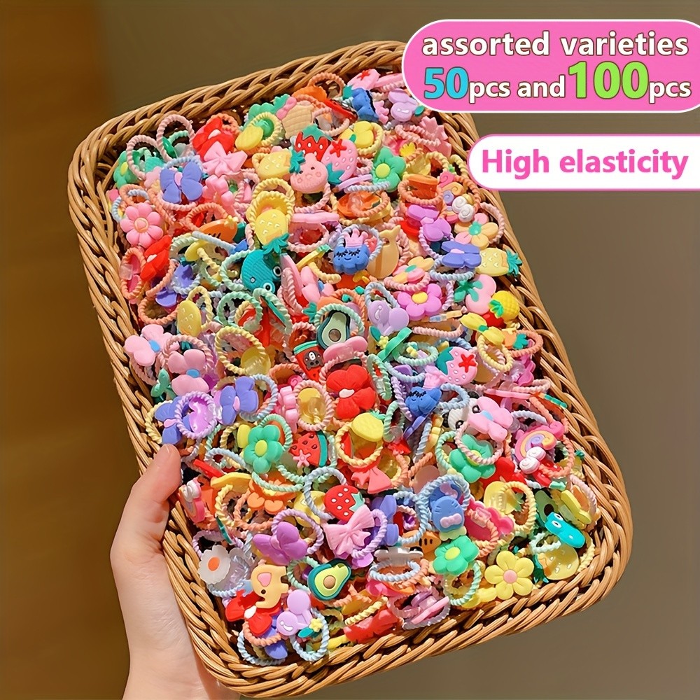 50/100 Pieces Of Cute Thumb Hair Ties For Girls, High Elasti, Does Not Hurt Hair, Sweet Little Girl