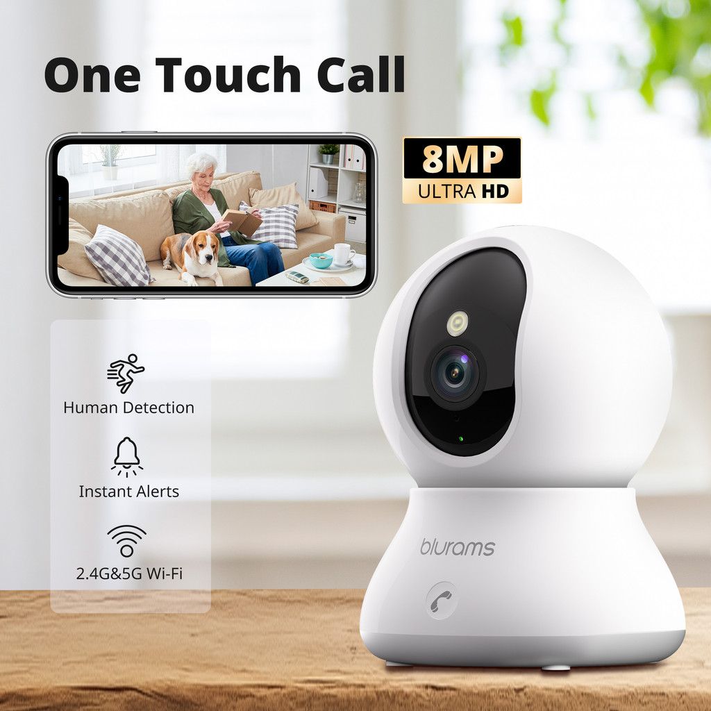 Blurams 4K Indoor Camera, 360 Panoramic Home Security Cam with App, 2-Way Talk, One-Touch Call,