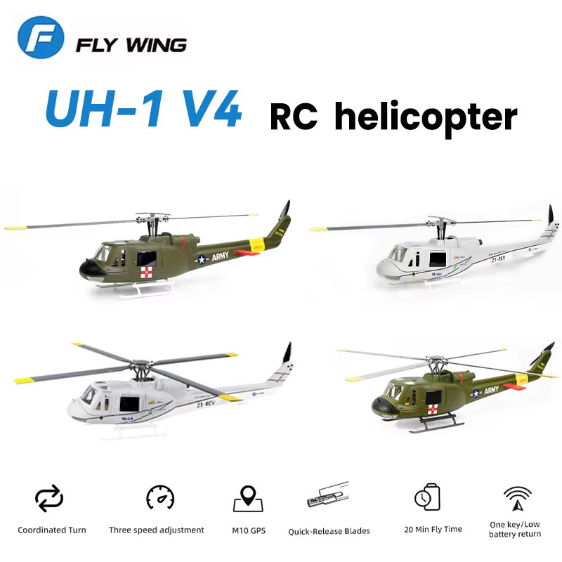 Fly wing New upgrade UH-1 V4 6CH RC Huey Helicopter with ACE H2 flight control GPS self