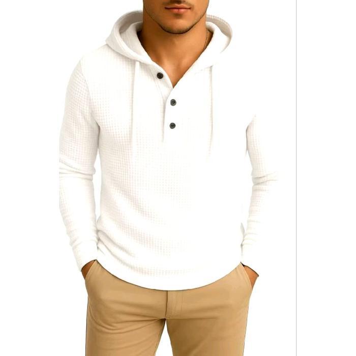 sar CANBER-hoodie Waffle Pria Lengan Panjang Army Hijau Nyaman Fit Casual Dengan Tali Serut Dan