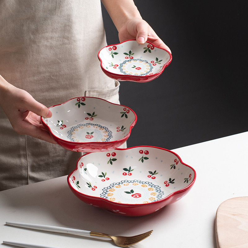 Creative lace plate ceramic tableware deep plate vegetable plate household dessert plate salad plate