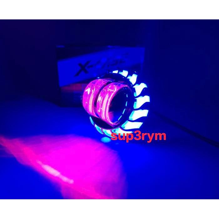 (COD) Lampu utama Projie mini daymaker jauh dekat 2.5inch alumunium devil eyes blue jauh dekat