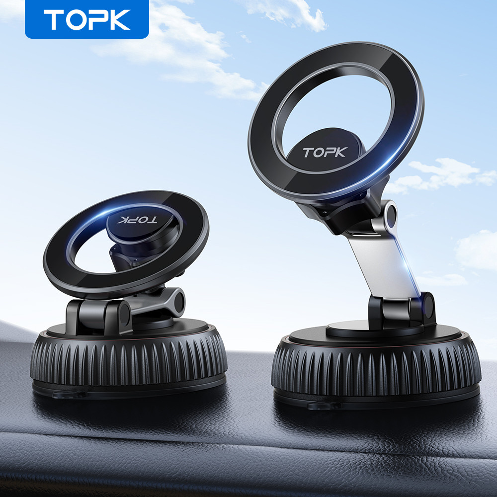 TOPK Car Phone Holder Universal Foldable Magnetic Mount 360 Rotation Strong Suction Cup Car