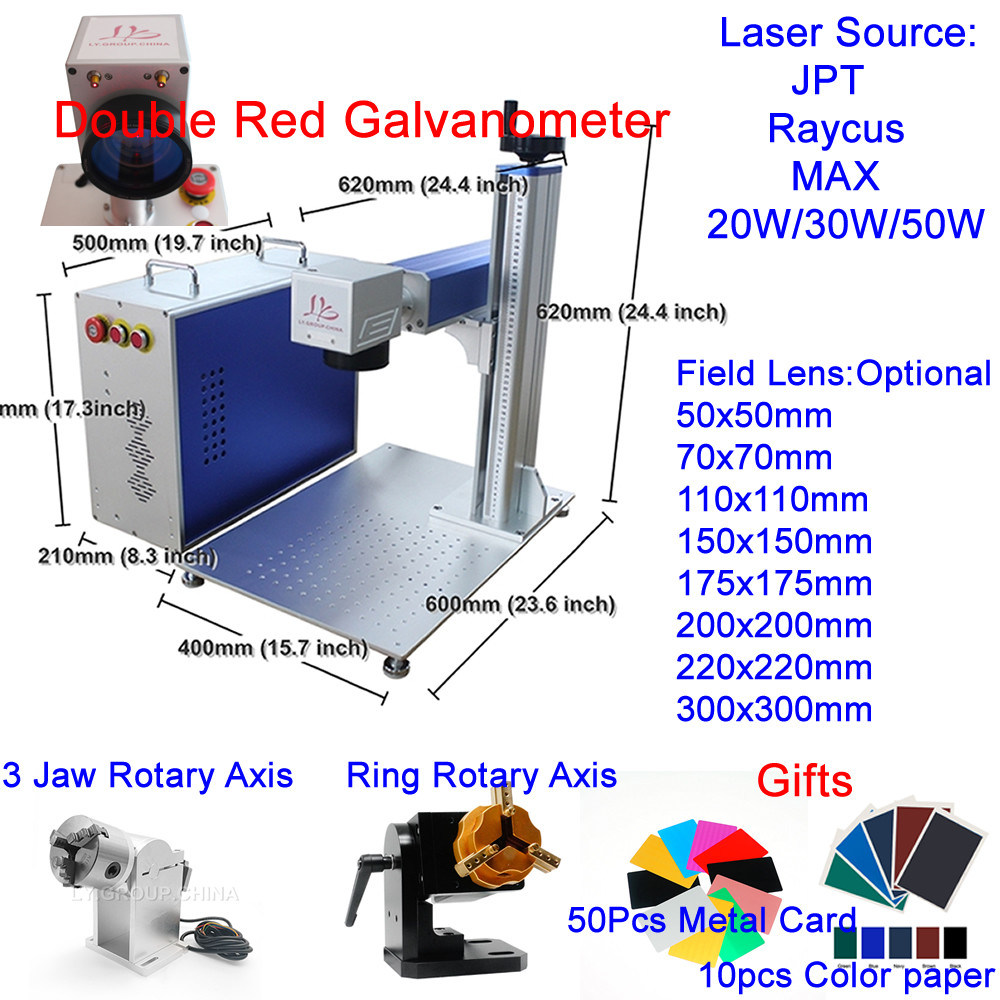 50W JPT Fiber Laser Marking Machine 30W Raycus PCB Engraving Machine With Rotary for Stainless Steel