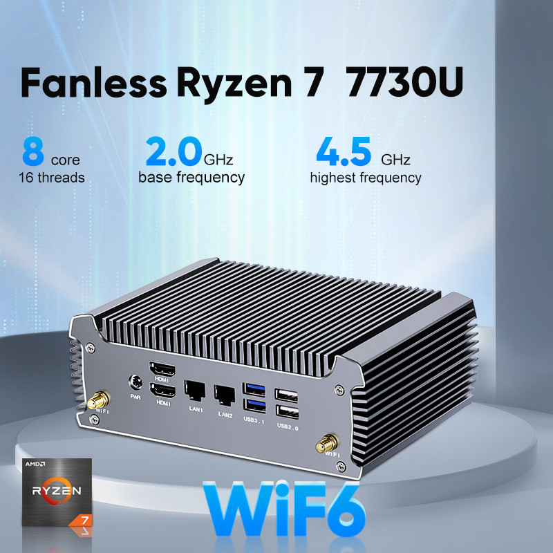 Topton Fanless AMD Mini PC FU02 Ryzen 7 7730U 5825U R5 5625U 4500U Gaming Computer Dual LAN Firewall