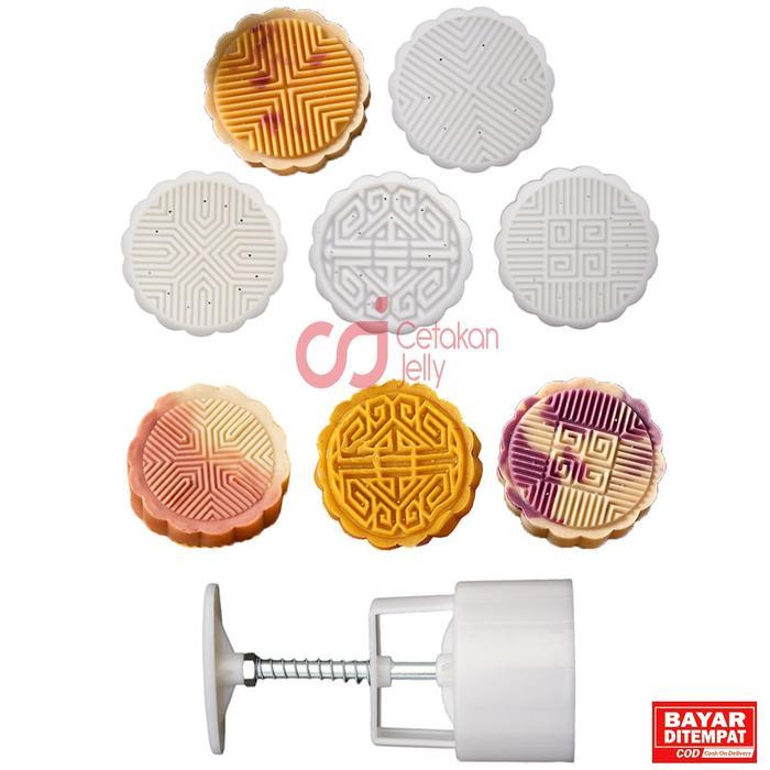 CJ Cetakan Mooncake Moon Cake Kue Bulan Nastar Bulat 100 Gr 4 Model Gratis Ongkir