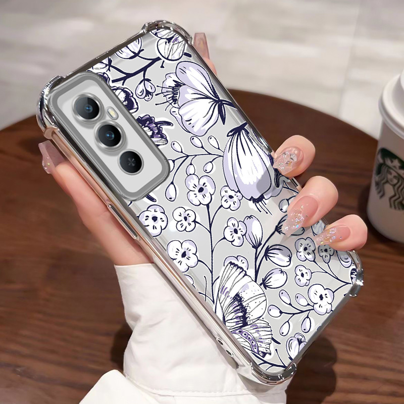 Casing Hp Untuk Realme C65 Case Lukisan tinta bunga persik Kasing Shock-Proof Cesing Airbag Kesing A