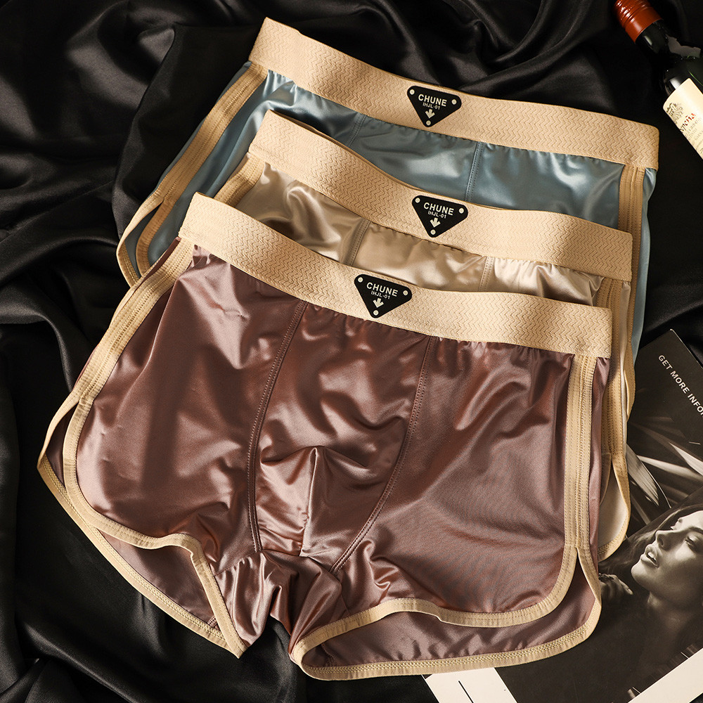 3Pcs/Pack Luxury Satin-Like Ice Silk Men'S Panties Hygroscopic Breathable Double-Layer Silk Crotch
