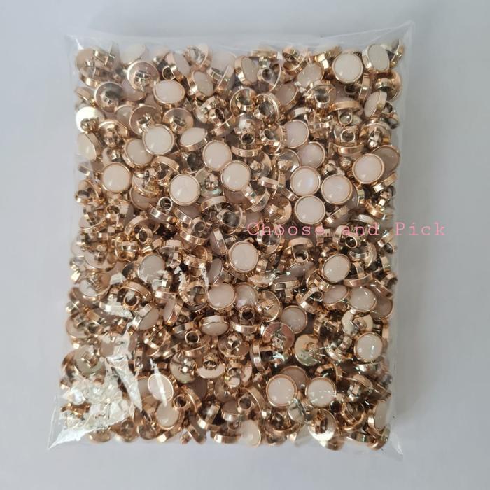 Kancing Mutiara Gold / Kancing Baju Mutiara Emas Rosegold / Kancing Jamur Mutiara List Emas 11mm