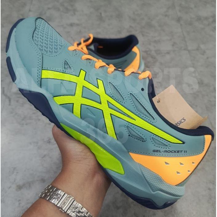READY Sepatu Badminton / Voli Asics Gel Rocket 11 - Celadon / Safety Yellow