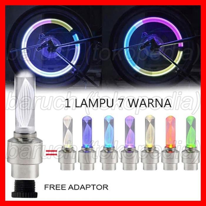 TUTUP PENTIL LED LAMPU MENYALA 7 WARNA WARNI MOTIF RAINBOW CAP VALVE