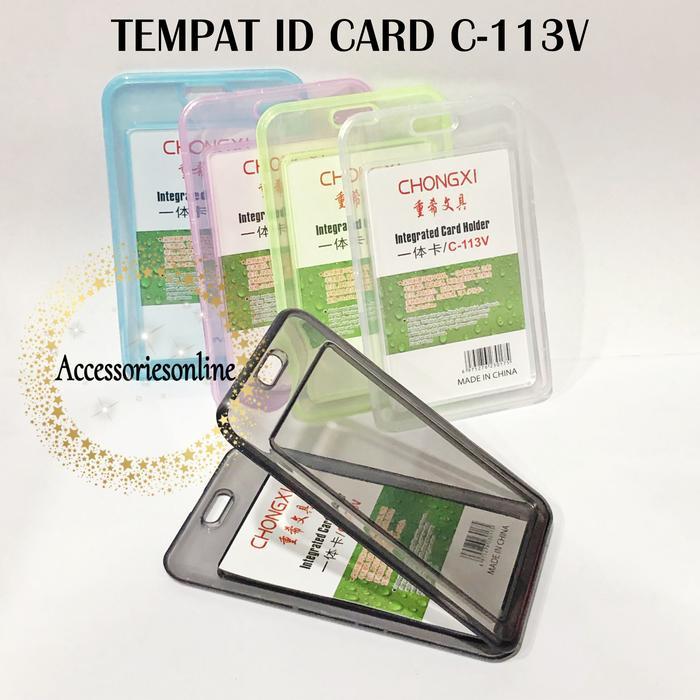 Tempat ID Card Holder Plastik Transparan 2 Sisi C-113V / Casing ID Card Holder / Name Tag 2 Sisi