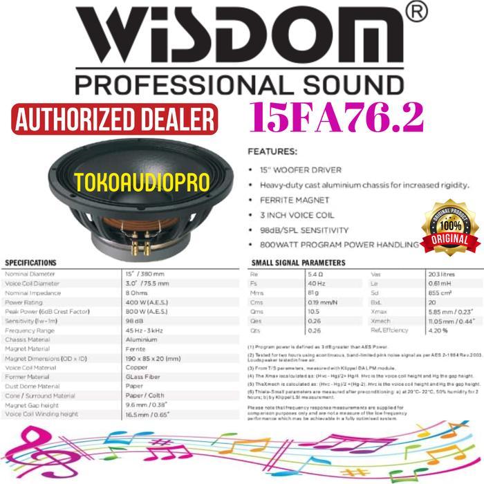 Wisdom 15Fa76.2 15 Inch Speaker Component Original Komponen Wisdom 15-Fa76.2 Co