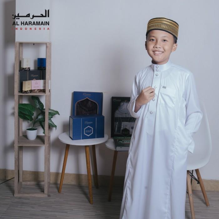 Al Haramain Jubah / Gamis Pria Anak & Remaja Premium Poly Katun (09) Putih Putih Tulang Gold Light