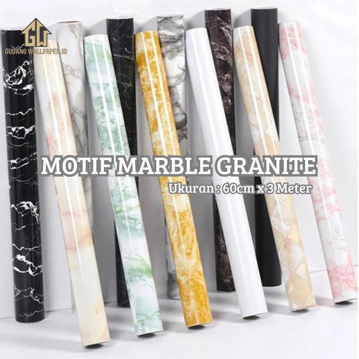 Wallpaper Stiker Meja Dapur 60cm x 3 Meter Motif Marmer Granite Bahan Pvc Tahan Minyak Tahan Panas /
