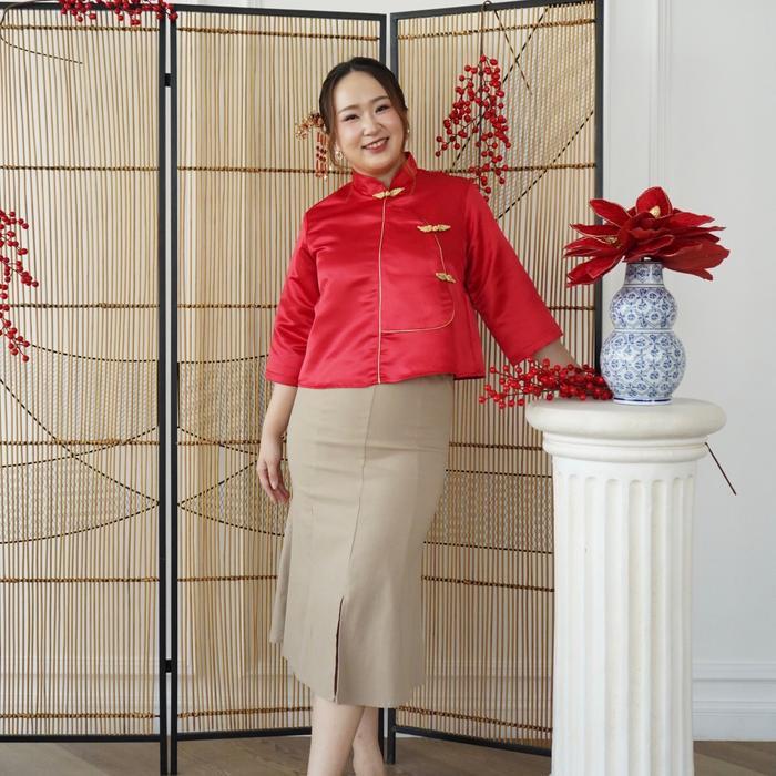 (Victoria Wear House) Kayla Qibao Top Baju Atasan Kerah Cheongsam Qibao Bahan Satin Pakaian Wanita