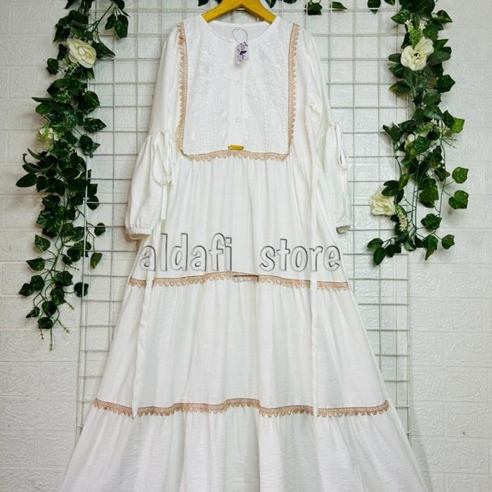 Gamis Renda Anak Remaja Tanggung/Gamis Renda Linen Brukat Anak Tanggung Tbk