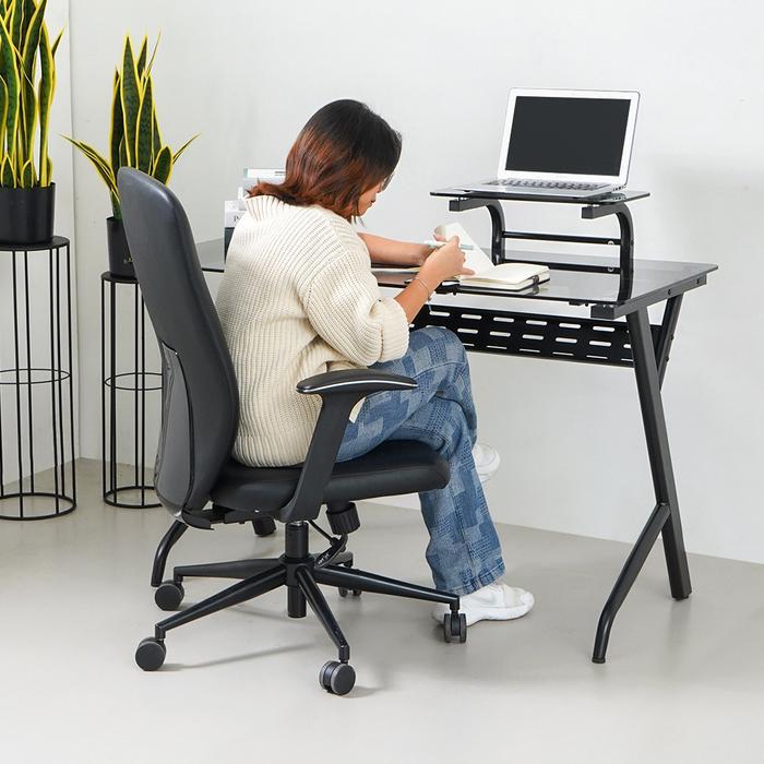 [WAKULLA] Leto Meja Kantor Kaca - Hitam Meja Kerja Meja Belajar Laptop Tempat Kerja Perabot Kantor