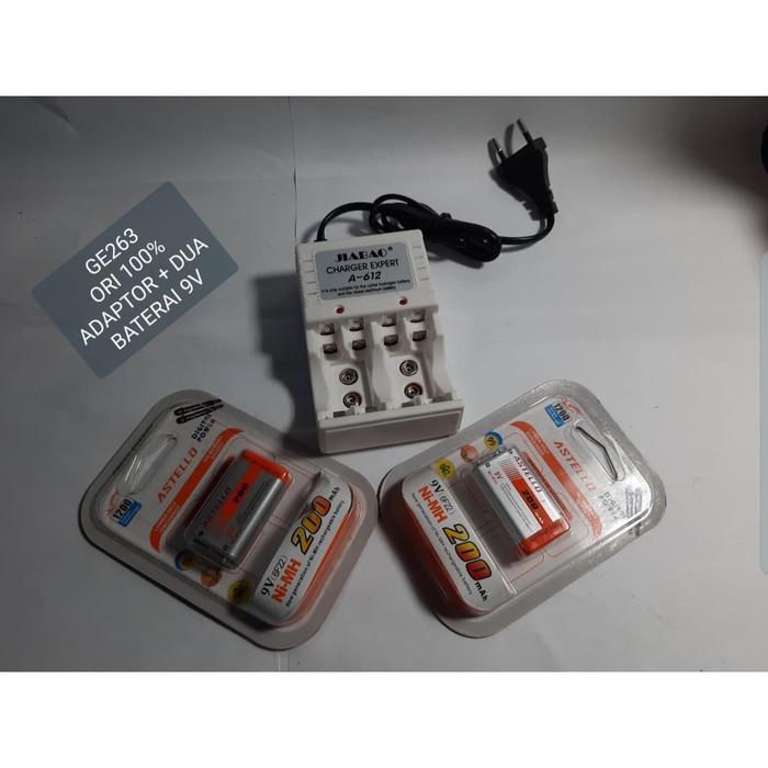ADAPTOR 612 komplit set original dan BATERAI 9V volt CAS CHARGER