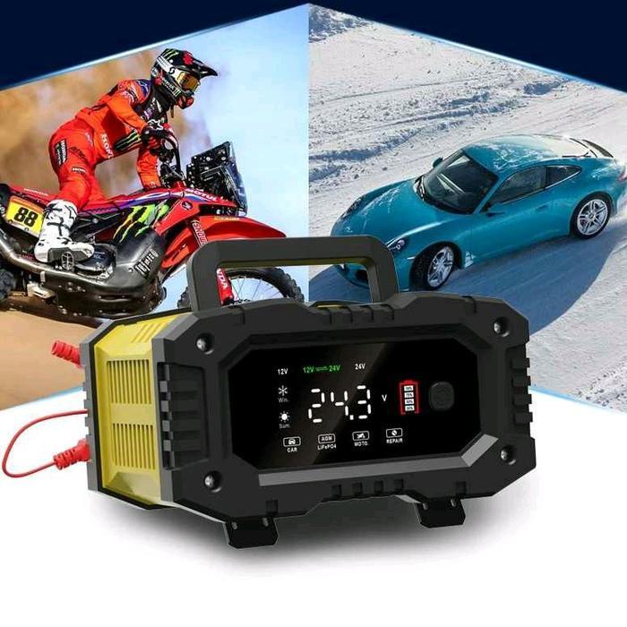 FOXSUR CHARGER BATERAI AKI MOBIL MOTOR PORTABLE 10A 150W 12/24V