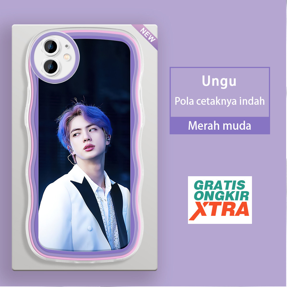 Casing HP Apple iPhone 12 13 14 Plus Mini Pro Max  Pola BTS Kim Seok Jin  warna-warni gelombang bata