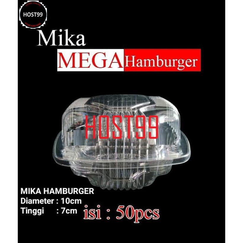 Mika Hamburger Plastik Mika Box Wadah Saji Kue Roti Burger Mega 50Pcs