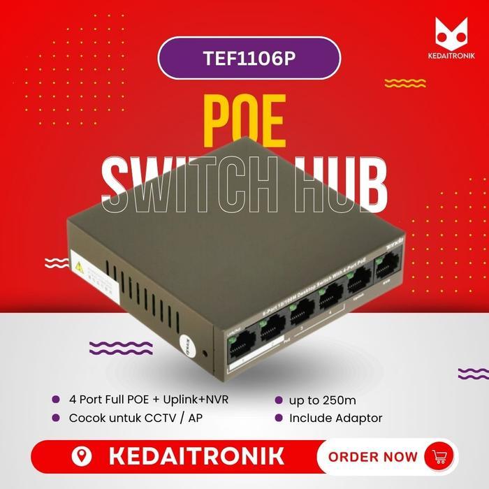 Tenda TEF1106P Switch HUB 6 Port 4-63W LAN Fast Ethernet PoE Garansi
