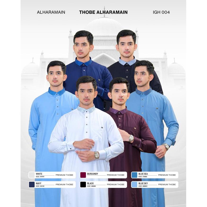 Stok Baru AL Haramain Jubah / Gamis Pria Remaja & Dewasa Premium (IGH 004) Navy Biru Muda Biru