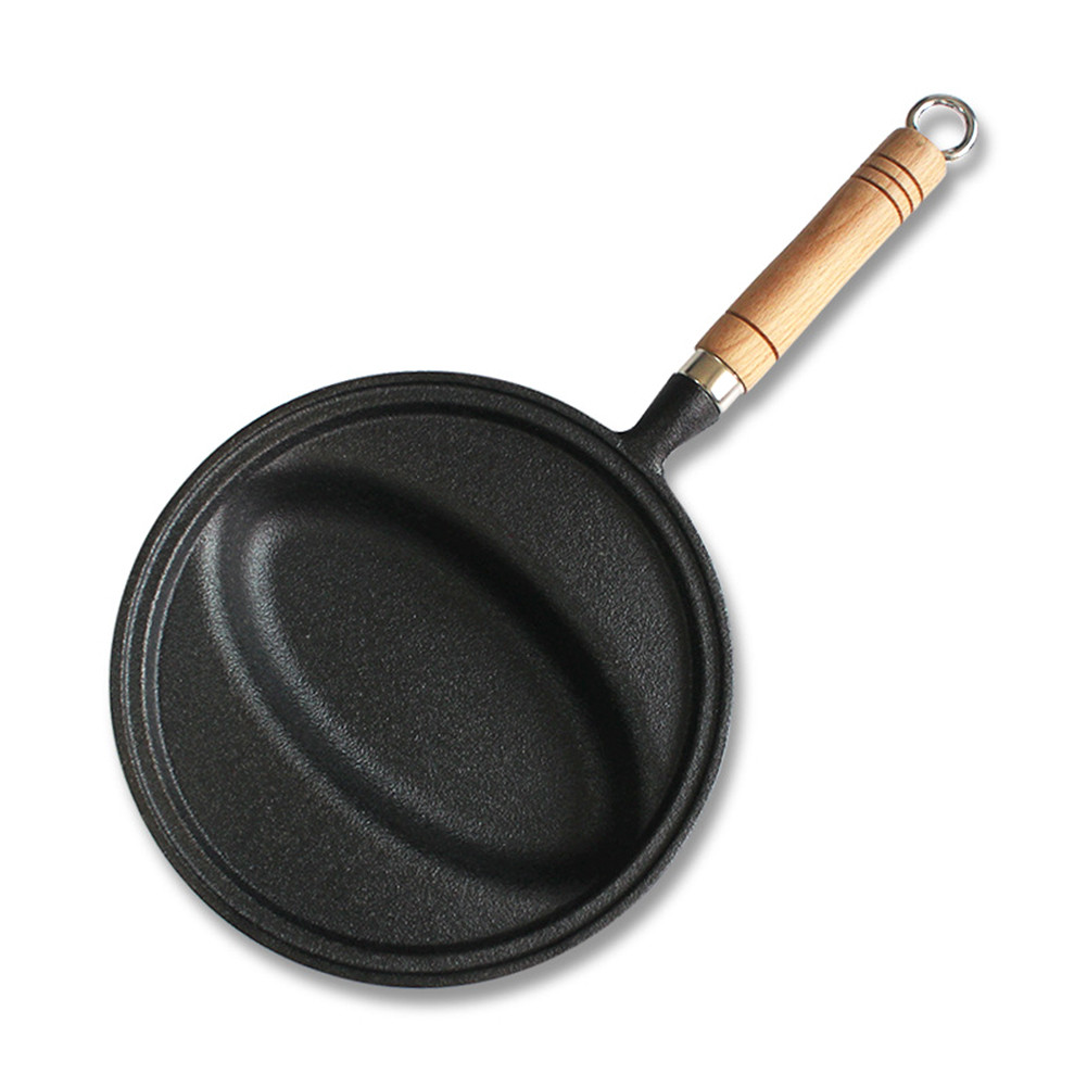 Cast Iron Frying Pan with Wood Handle Pancake Mold Skillet Pan Anti-Scald Omelette Egg Pot for