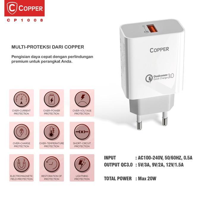 Copper Cp1008 Single Port Charger Up To 20Watt (Fast Charging Qc 3.0)