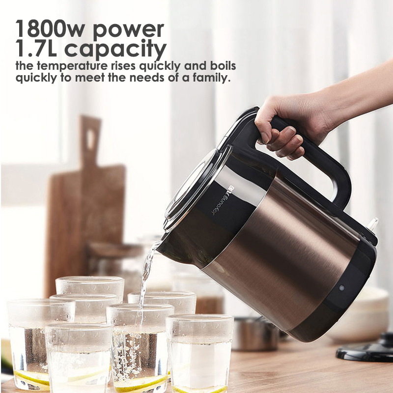 Joyoung Stainless Steel Electric Kettle 1.7L 1800W Silent Hot Tea Kettle Water Boiler For Home Use