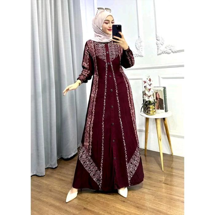 Gamis Twill Rayon Cap Malaman Premium Full Kancing Busui Friendly Panjang Motif