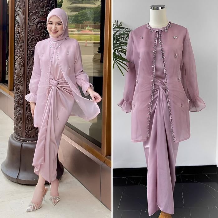 Dress Kondangan Mewah JEMMA Outer Brokat Organza Maxmara Baju Bridesmaid 2023 Gamis Satin Silk