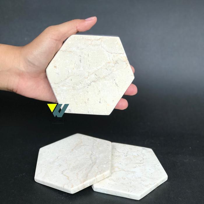 Coaster marmer tatakan gelas marmer hexagon glossy