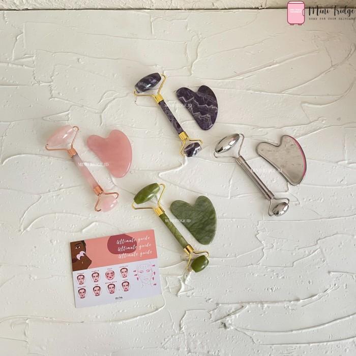 Jade Roller 2 Sisi dan Guasha - Alat Pijat Wajah Facial Massage Roller