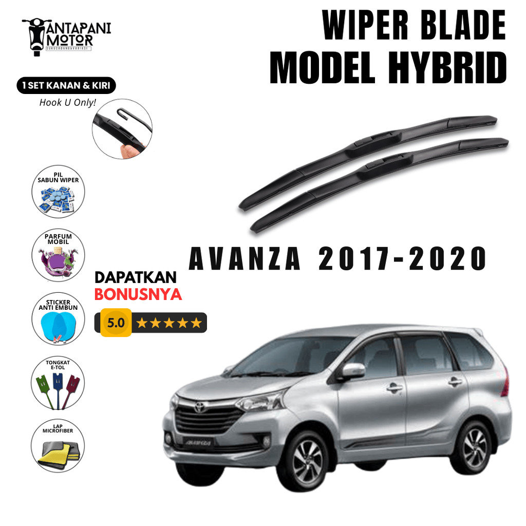 Wiper Toyota Avanza 2017-2020 Hybrid Kaca Depan Mobil Free 5 Bonus