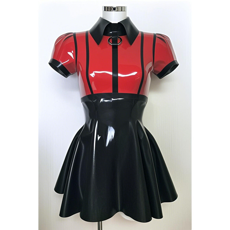 Latex Rubber Gummi Catsuit Fashion Club Red&Black Uniforms Dress Cosplay Purely Handmade