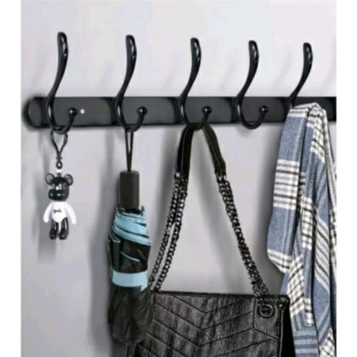 kap baju stainless hitam double / gantungan baju dinding hitam