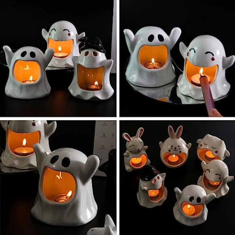 Tempat Lilin Halloween Dekorasi Hantu Keramik Tempat Lilin Kelinci Lucu Dekorasi Meja Rumah untuk De