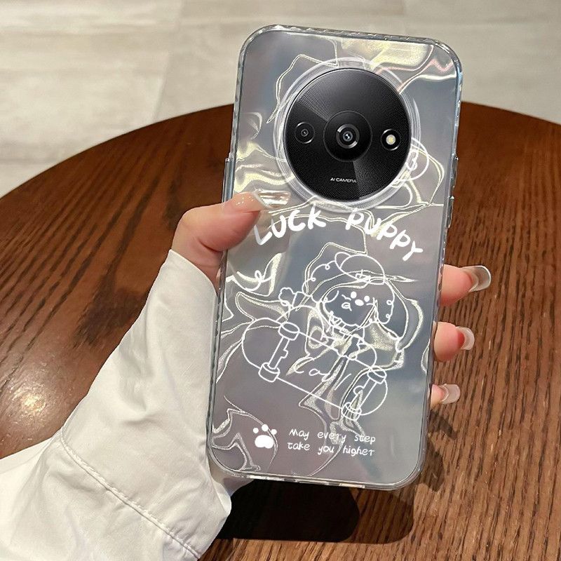Casing Hp Untuk Xiaomi Redmi A3 A3x POCO C61 Case Kucing kecil bermain skateboard Laser Dazzle Wave 