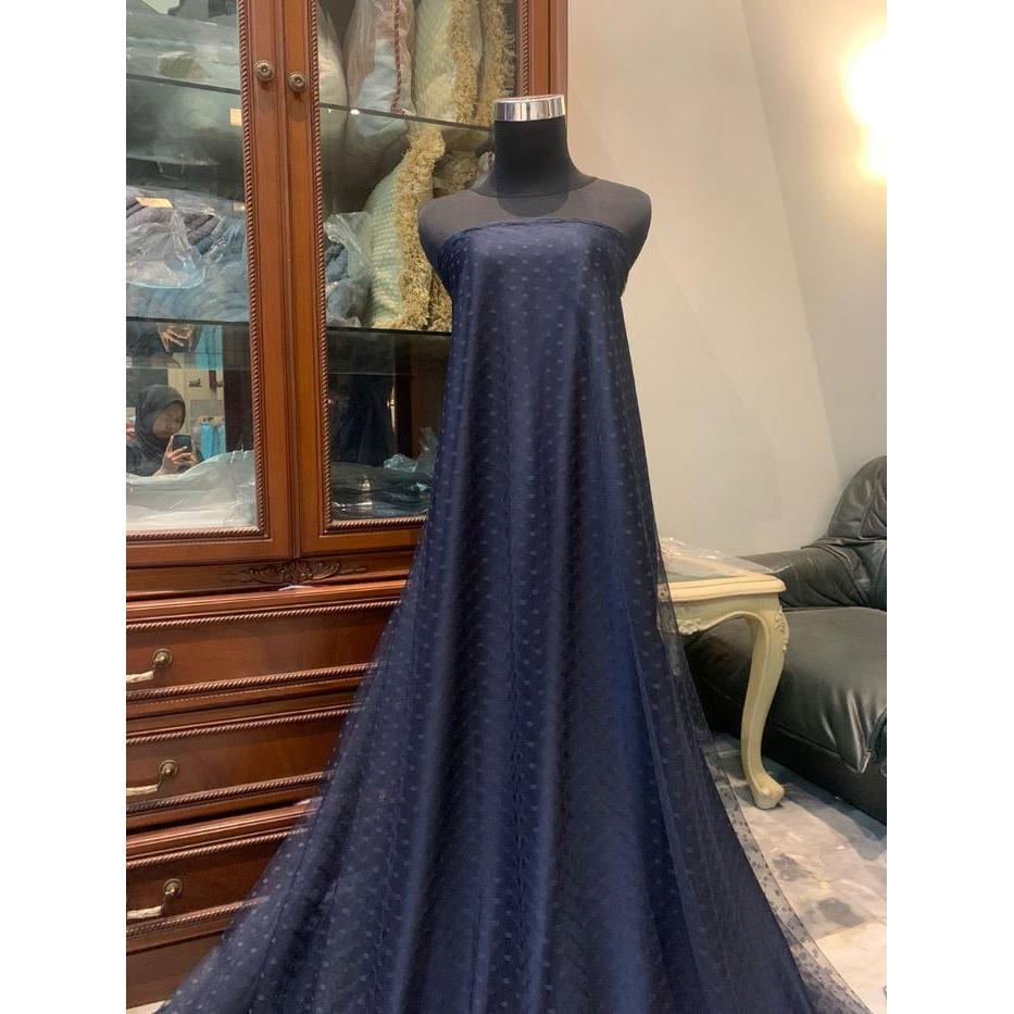 Terbaru Harga 0,5M Bahan Kain Tile Dot Polkadot Warna Biru Dongker Navy Gelap Harga Setengah Meter