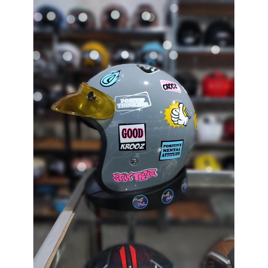 ASLI HELM BOGO RETRO RSIX R SIX R-SIX GUARDIA MOTIF PET TRANSPARAN READY STOCK