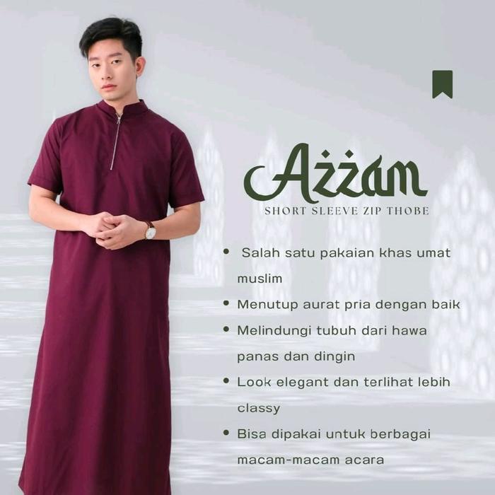 m3 Millenial Studio AZZAM Jubah Pria Slimfit Gamis Lengan Pendek HalfZip Thobe Sanvanina Bahan